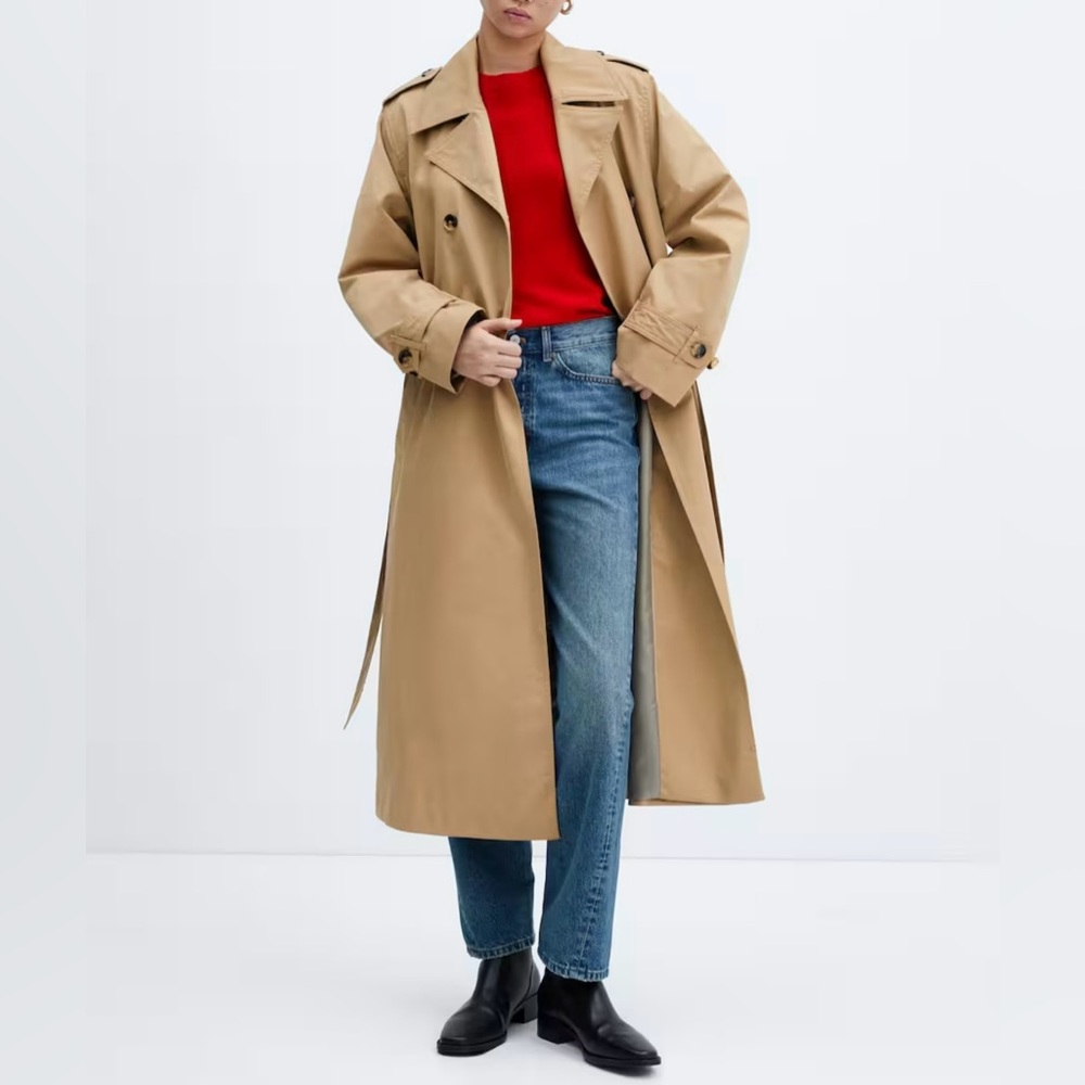 Double Button Trench Coat- Medium Brown